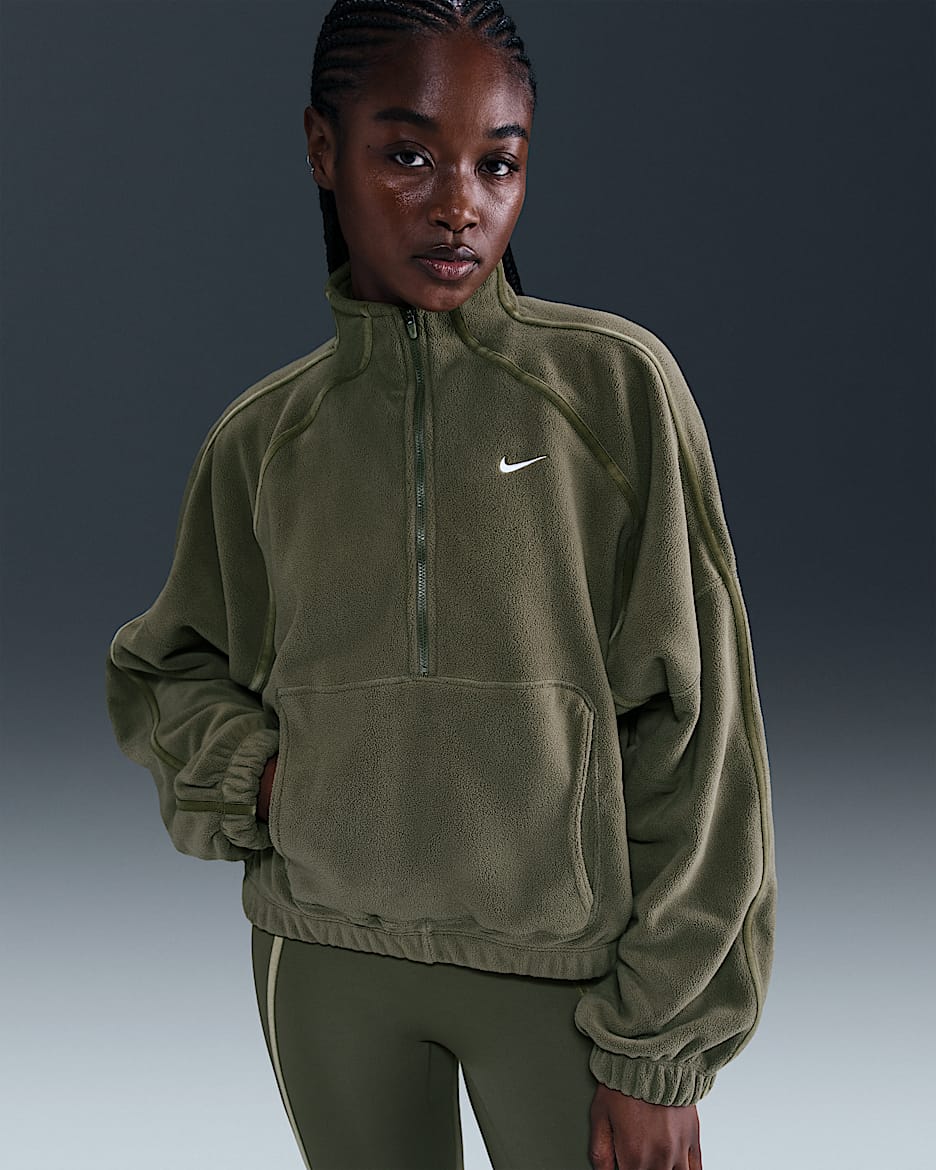 Top con media cremallera Nike One Therma-FIT - Mujer - Medium Olive/Blanco