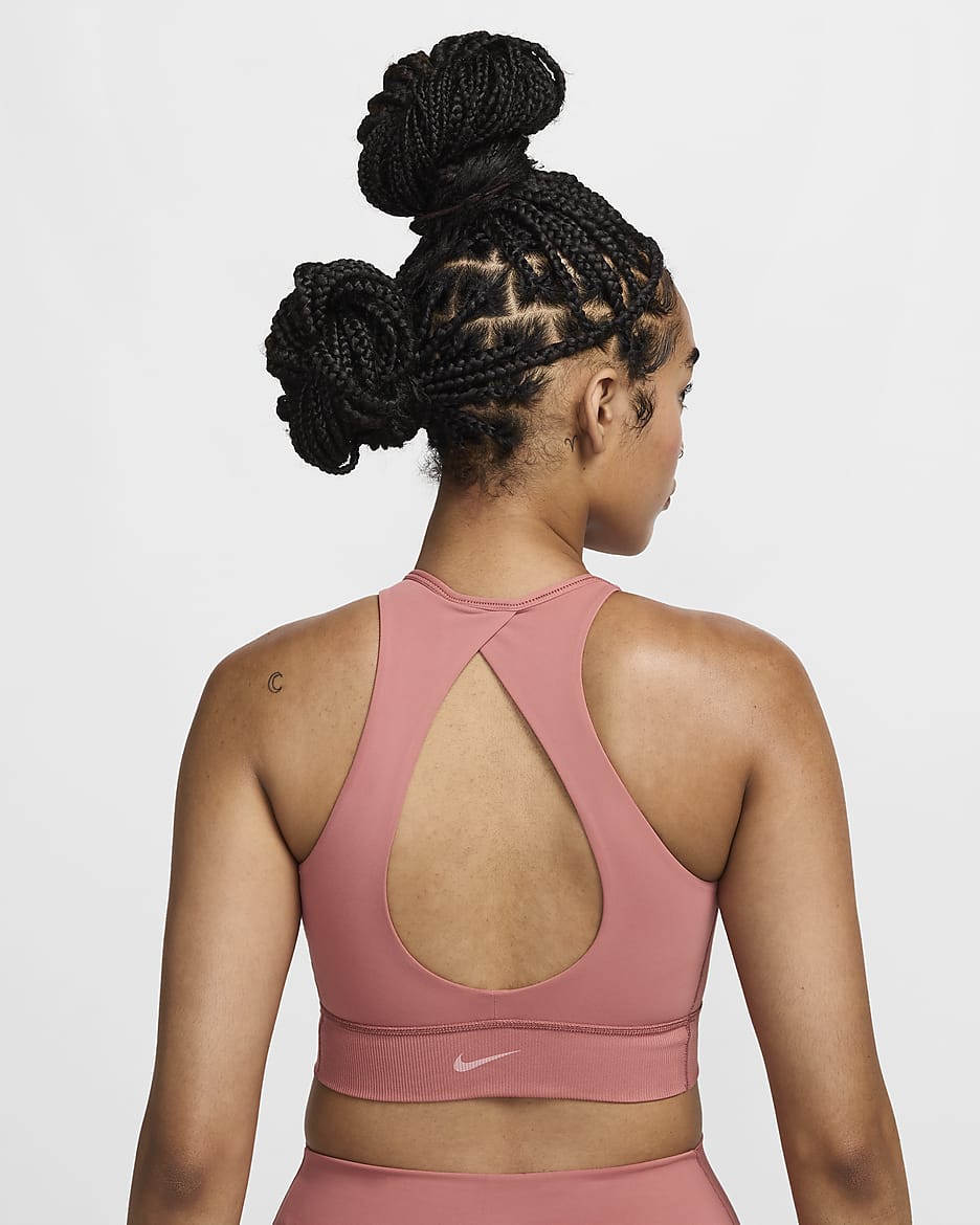 Bra deportivo de baja sujeción con forro ligero y cuello alto para mujer Nike One Twist - Rosa cañón/Rosa cañón/Blanco