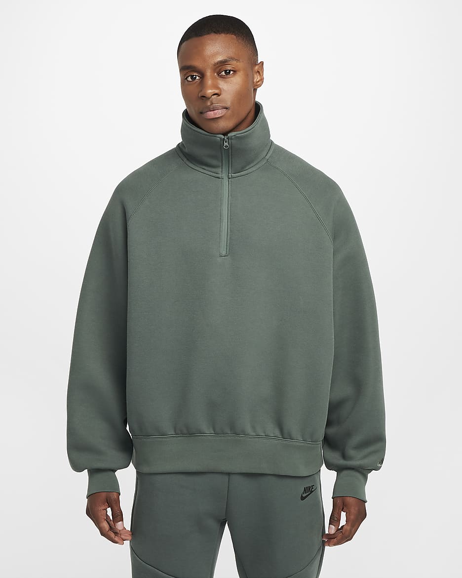 Haut en tissu Fleece à demi-zip Nike Tech pour homme - Vintage Green/Vintage Green