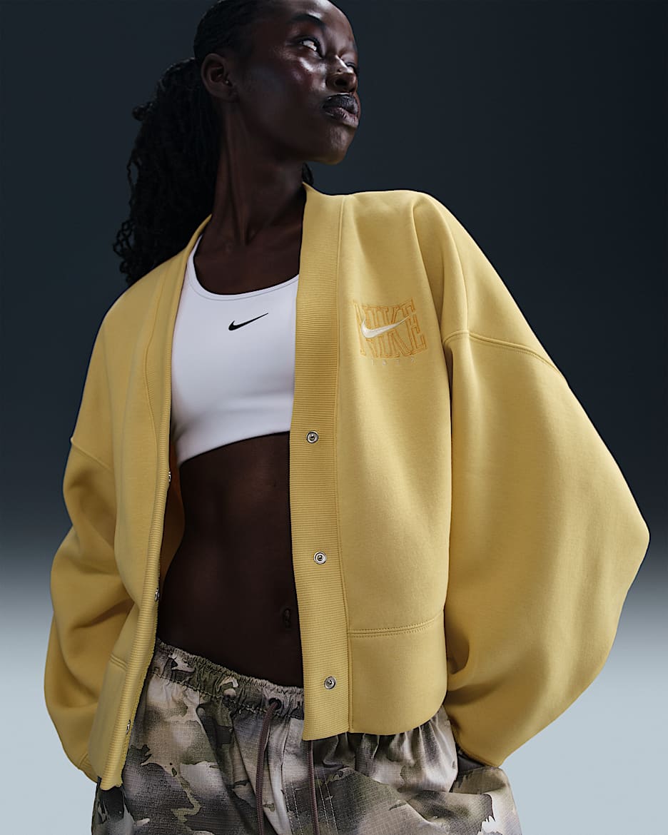 Nike Sportswear Phoenix Fleece Women's Over-Oversized Graphic Cardigan - Saturn Gold