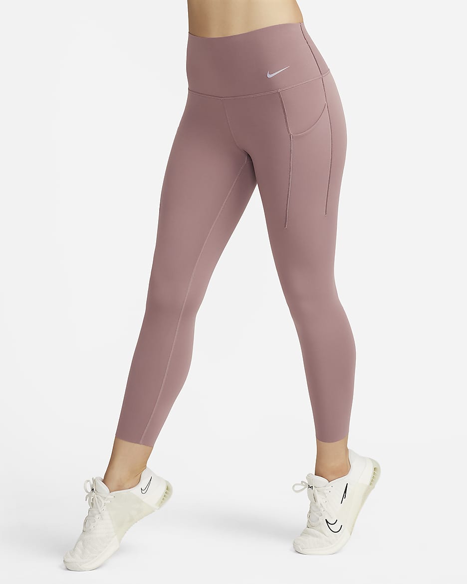 Nike Universa Women's Medium-Support High-Waisted 7/8 Leggings with Pockets - Smokey Mauve/Black