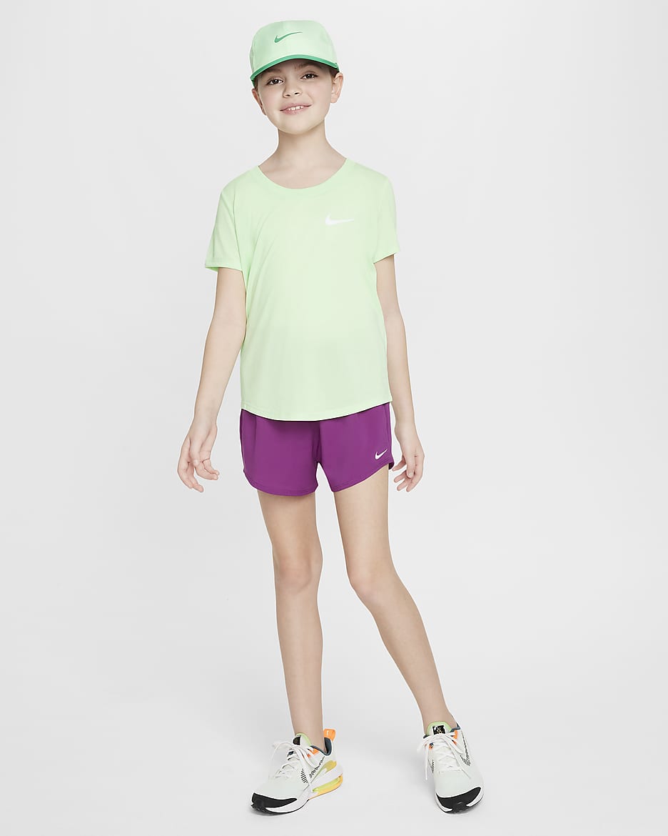 Short de training tissé taille haute Dri-FIT Nike One pour ado (fille) - Viotech/Blanc