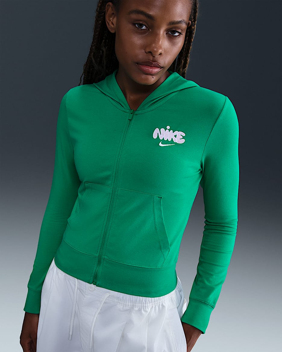 Nike Sportswear Women's Full-Zip Hooded Long-Sleeve Top - Stadium Green/Pink Foam