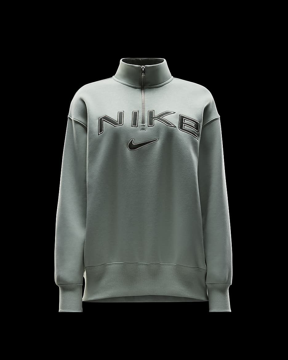 Nike Sportswear Phoenix Fleece Women's Oversized 1/4-Zip Logo Top - Jade Horizon/Light Orewood Brown/Sequoia