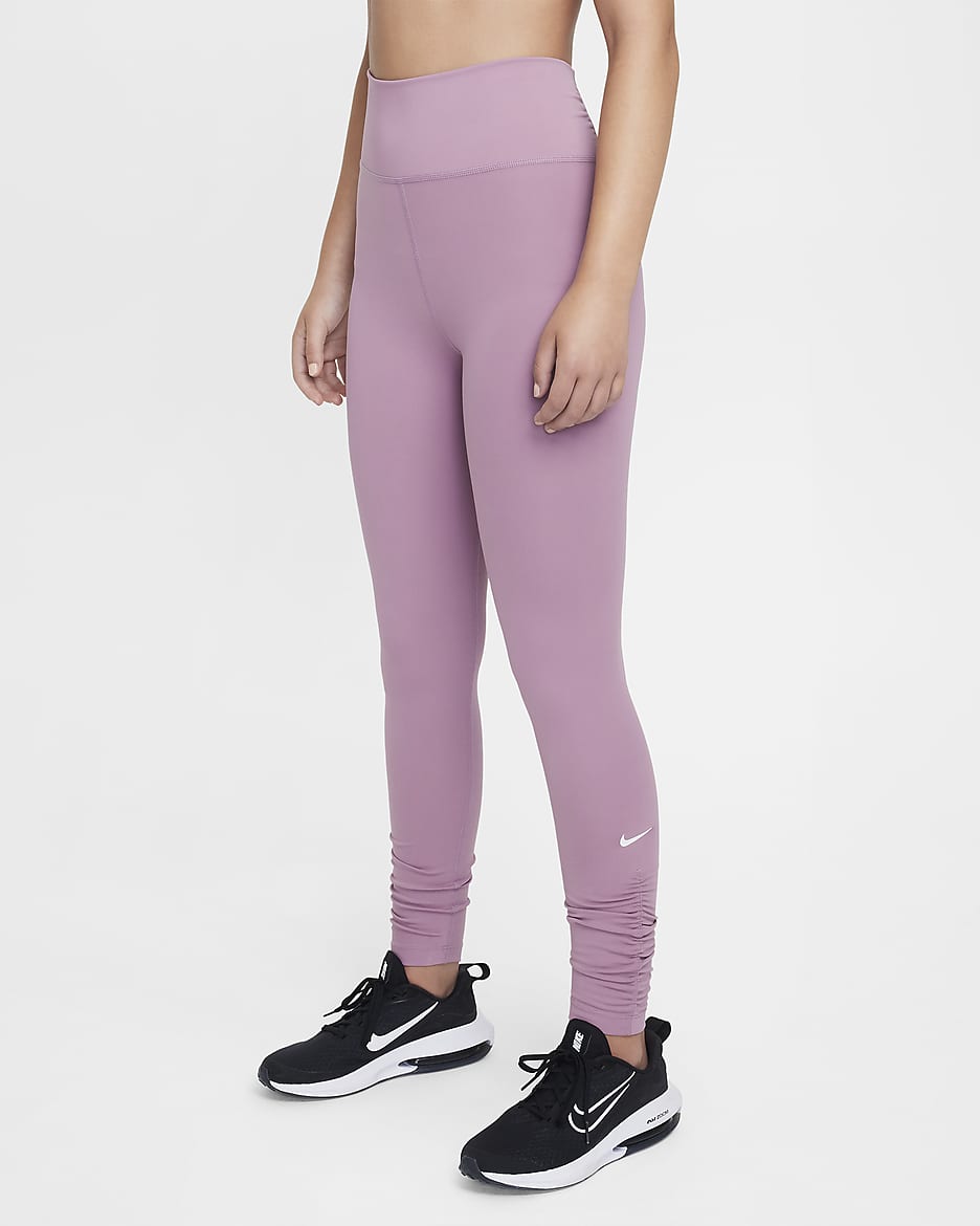 Nike One Girls' Dri-FIT High-Waisted Leggings - Plum Dust/White