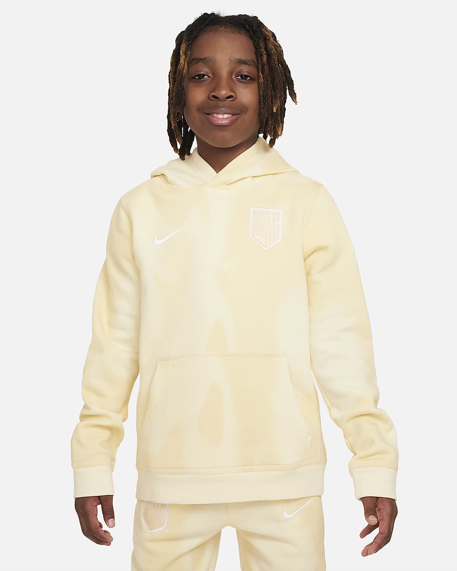 Sudadera con gorro sin cierre Nike para niño talla grande de la selección nacional de fútbol masculino de Estados Unidos Club - Leche de coco/Blanco