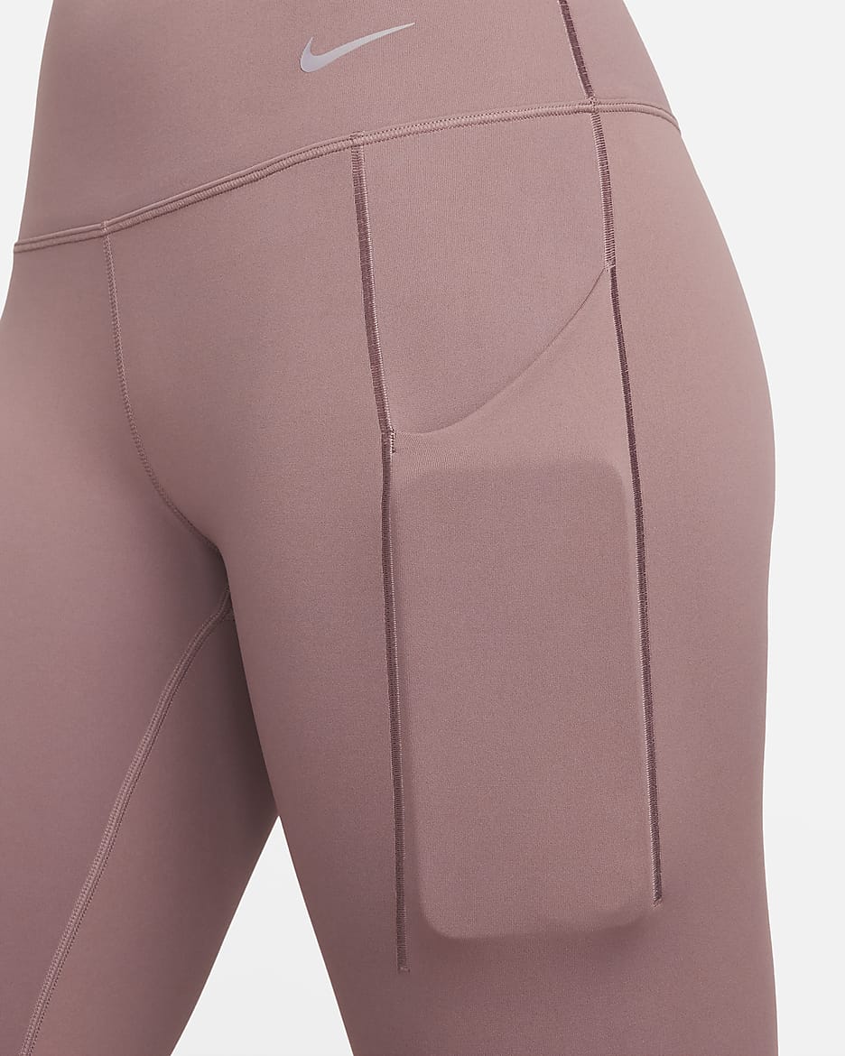 Leggings de 7/8 de tiro alto y sujeción media con bolsillos para mujer Nike Universa - Malva humeante/Negro