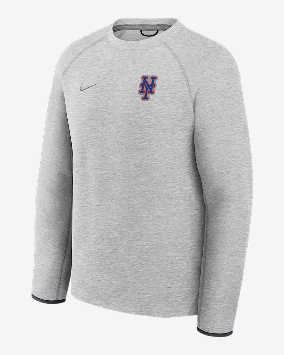 New York Mets Tech Fleece Men's Nike MLB Pullover Crew - Dark Grey Heather