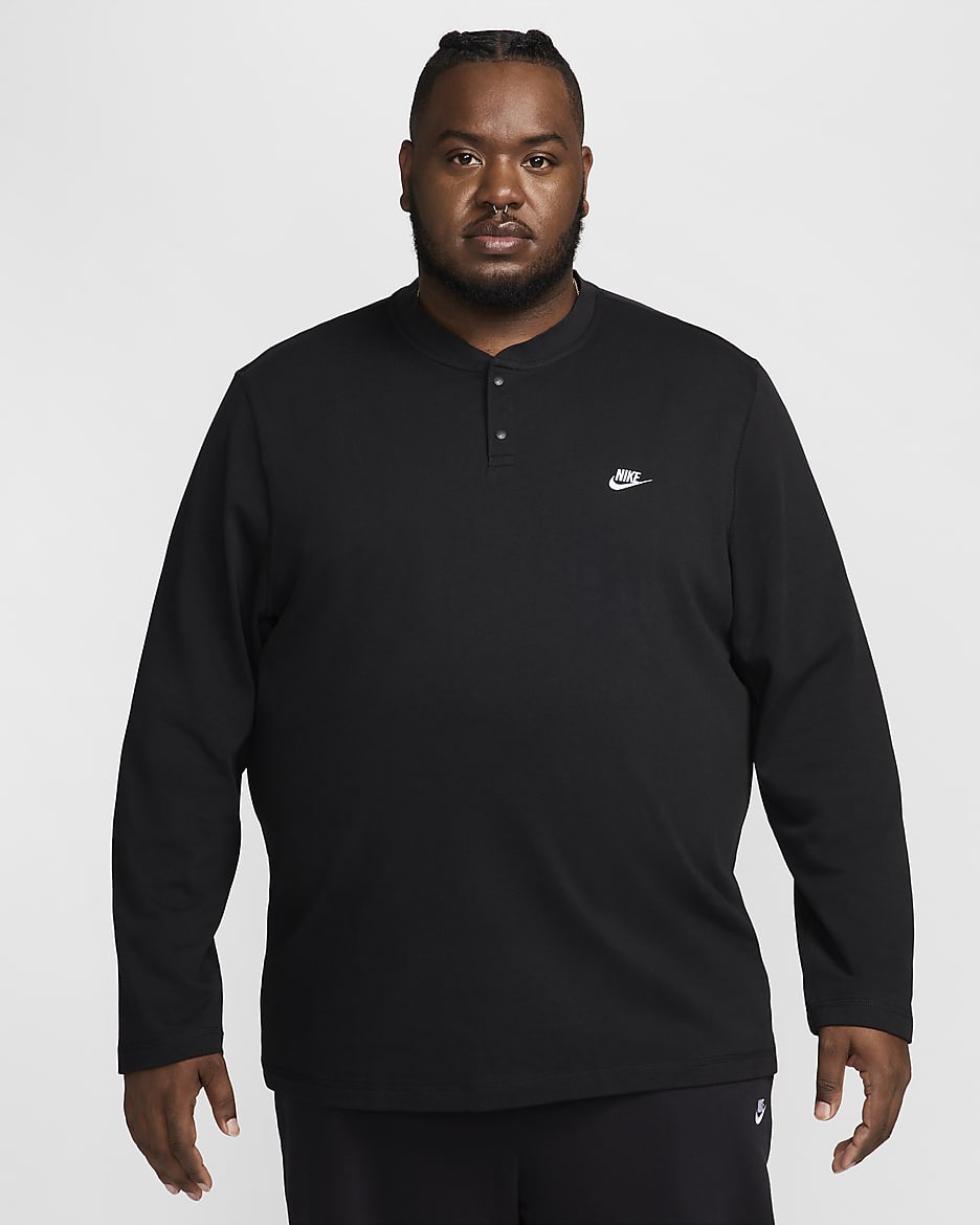 Henley de manga larga para hombre Nike Club - Negro/Negro/Blanco