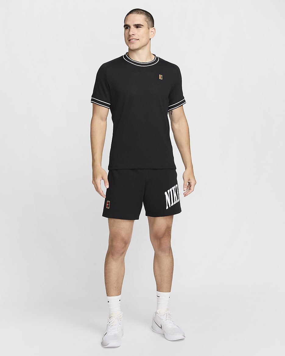 NikeCourt Heritage Kurzarm-Tennisoberteil für Herren - Schwarz