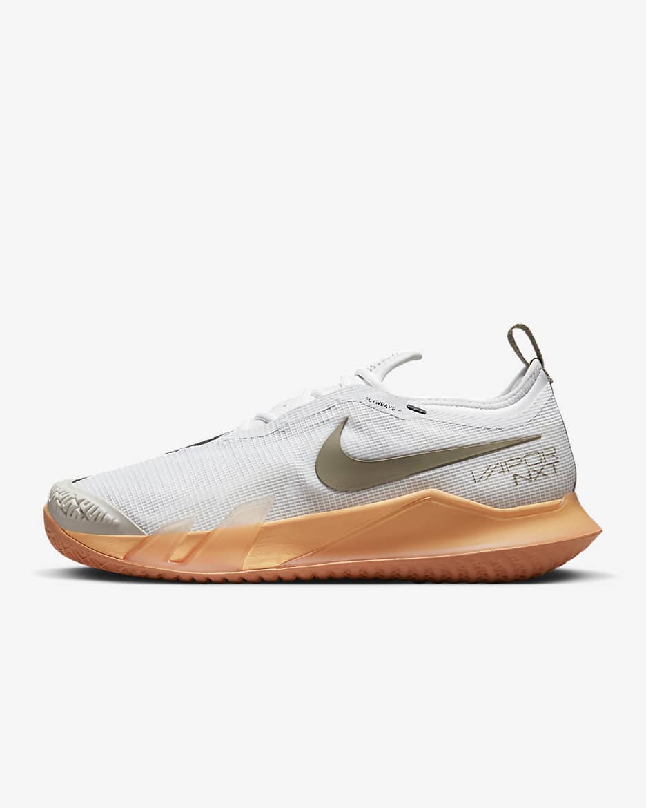 NikeCourt React Vapor NXT Men's Hard Court Tennis Shoes - White/Light Bone/Orange Trance/Khaki