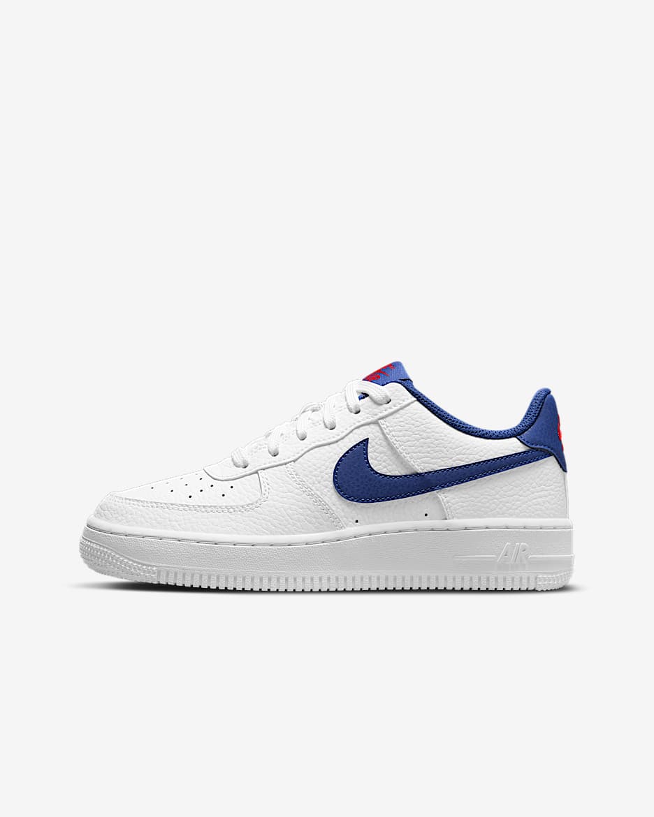 Nike Air Force 1 大童鞋款 - 白色/University Red/Deep Royal Blue