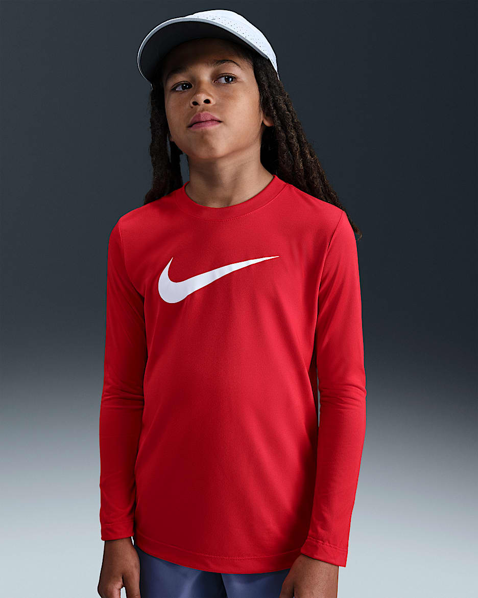 Nike Legend Big Kids' Dri-FIT Long-Sleeve T-Shirt - University Red/White