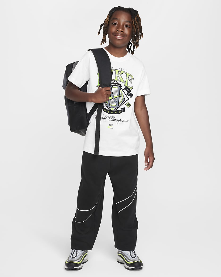 Nike Sportswear Big Kids' Crew-Neck T-Shirt - White/Volt