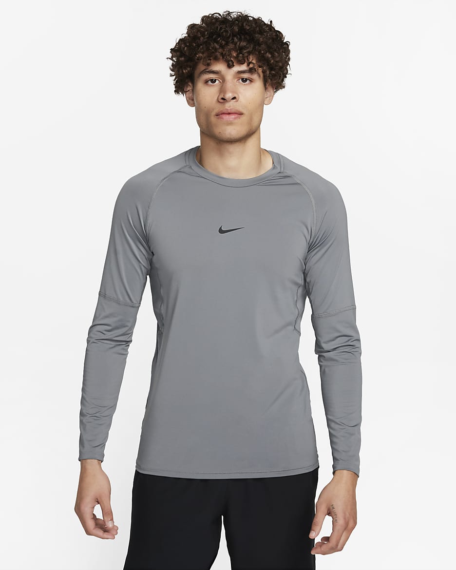 Nike Pro Men's Dri-FIT Slim Long-Sleeve Fitness Top - Smoke Grey/Black
