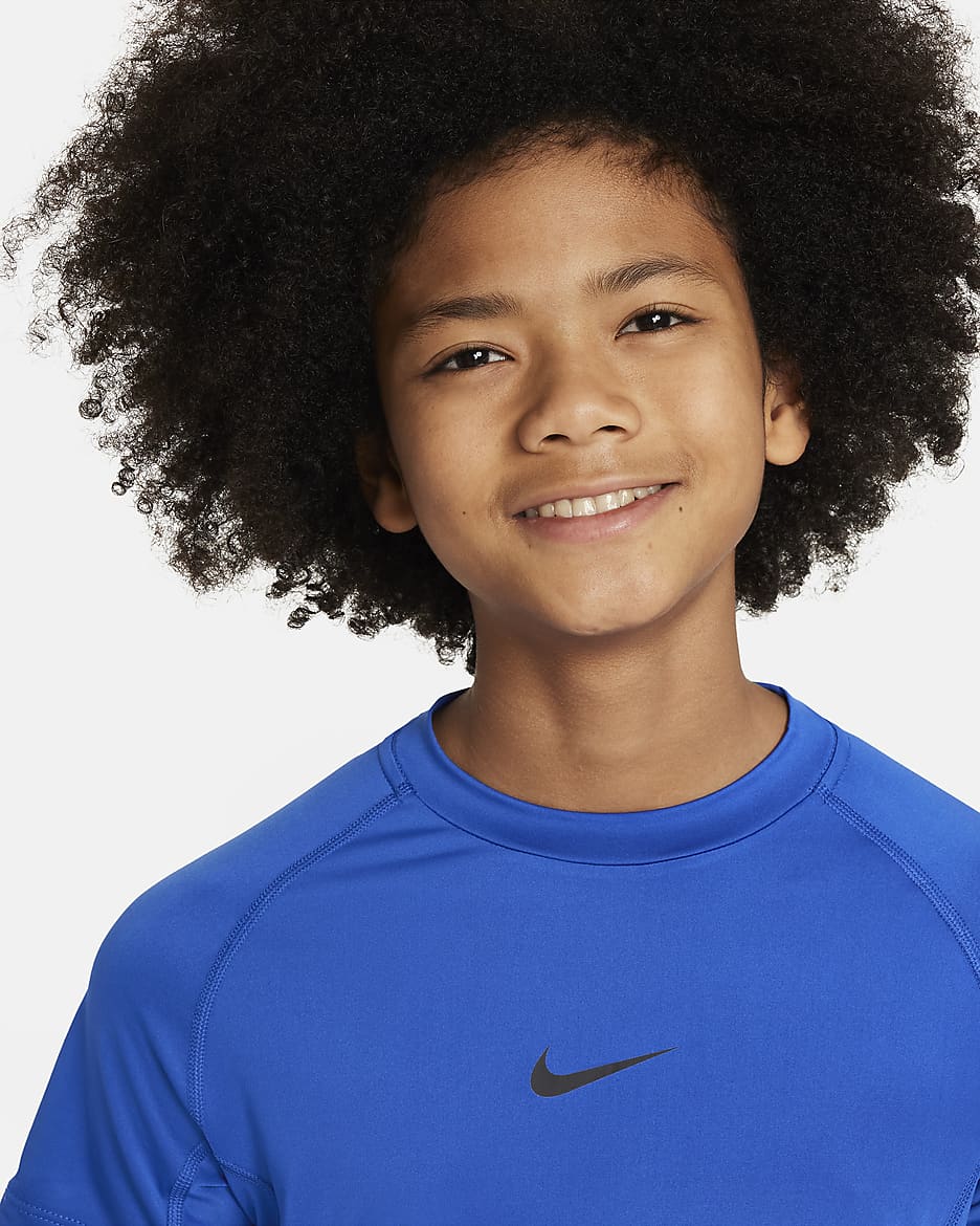 Playera de manga corta Dri-FIT para niño talla grande Nike Pro - Royal juego/Negro