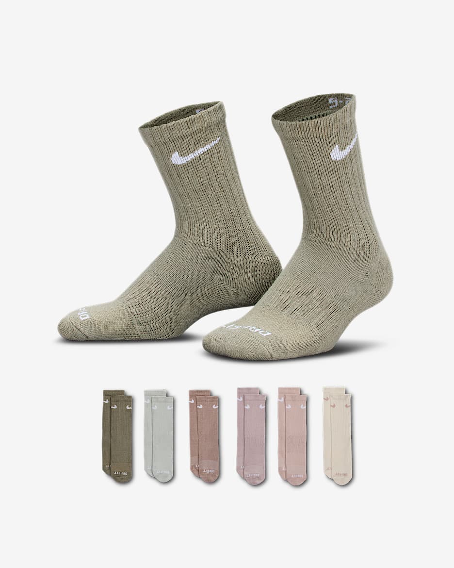 Nike Dri-FIT Performance Basics Big Kids' Crew Socks (6 Pairs) - Sail
