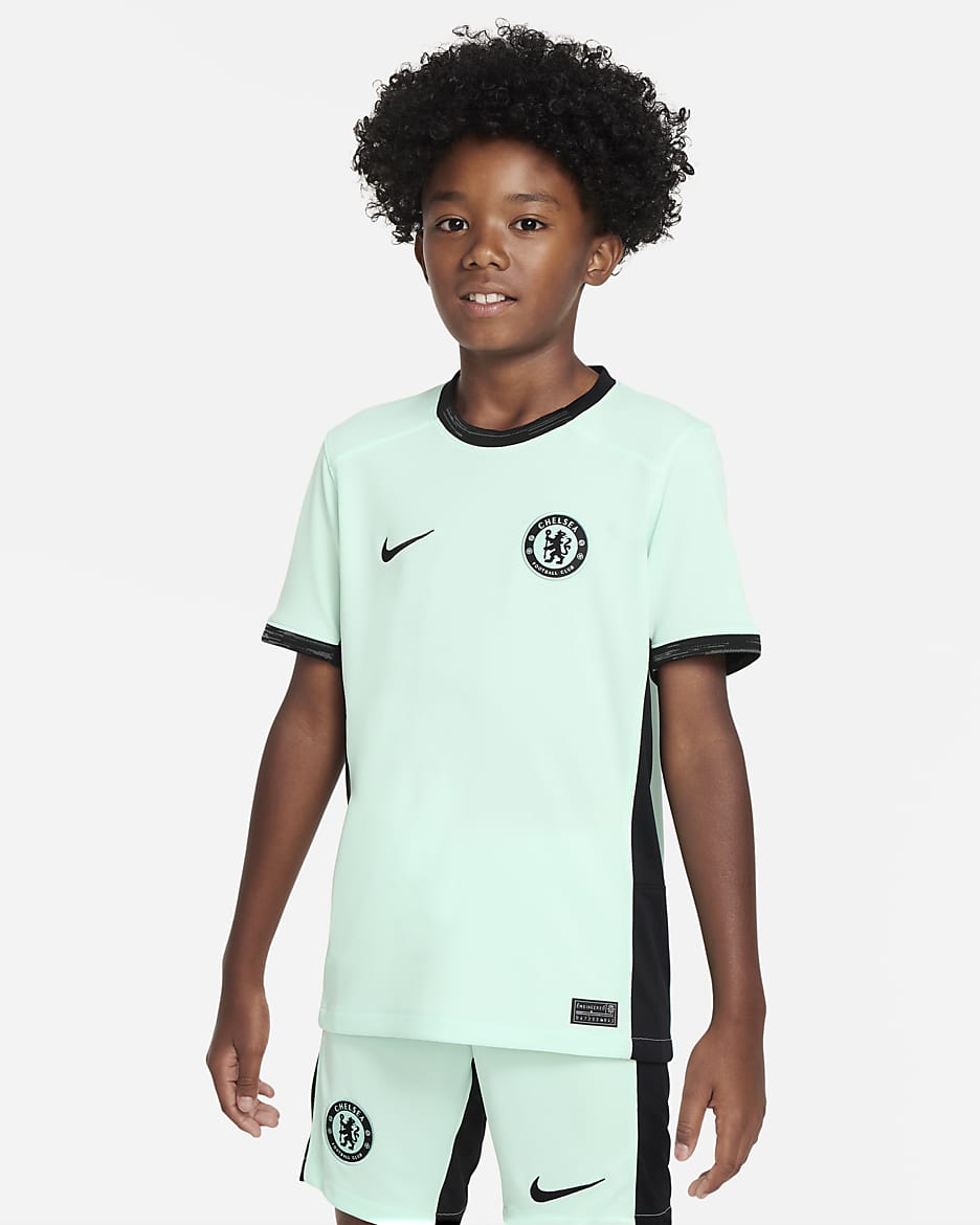 Chelsea FC 2023/24 Stadium Third Nike Dri-FIT Fußballtrikot für ältere Kinder - Mint Foam/Schwarz