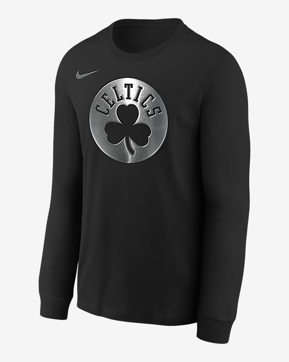 Playera de manga larga Nike de la NBA de corte cuadrado para niños talla grande Boston Celtics Courtside - Negro
