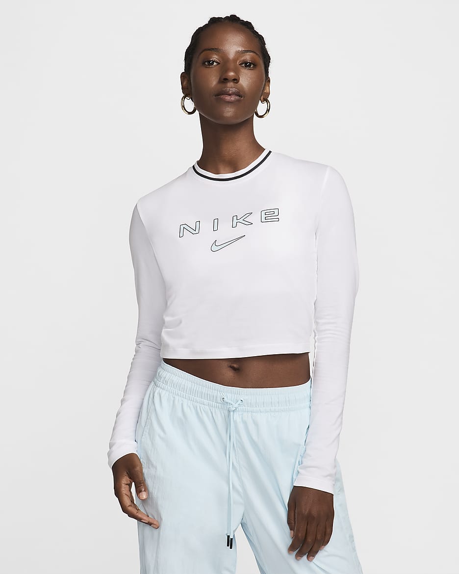 Nike Sportswear Chill Knit Women's Slim Long-Sleeve Cropped Graphic T-Shirt - White