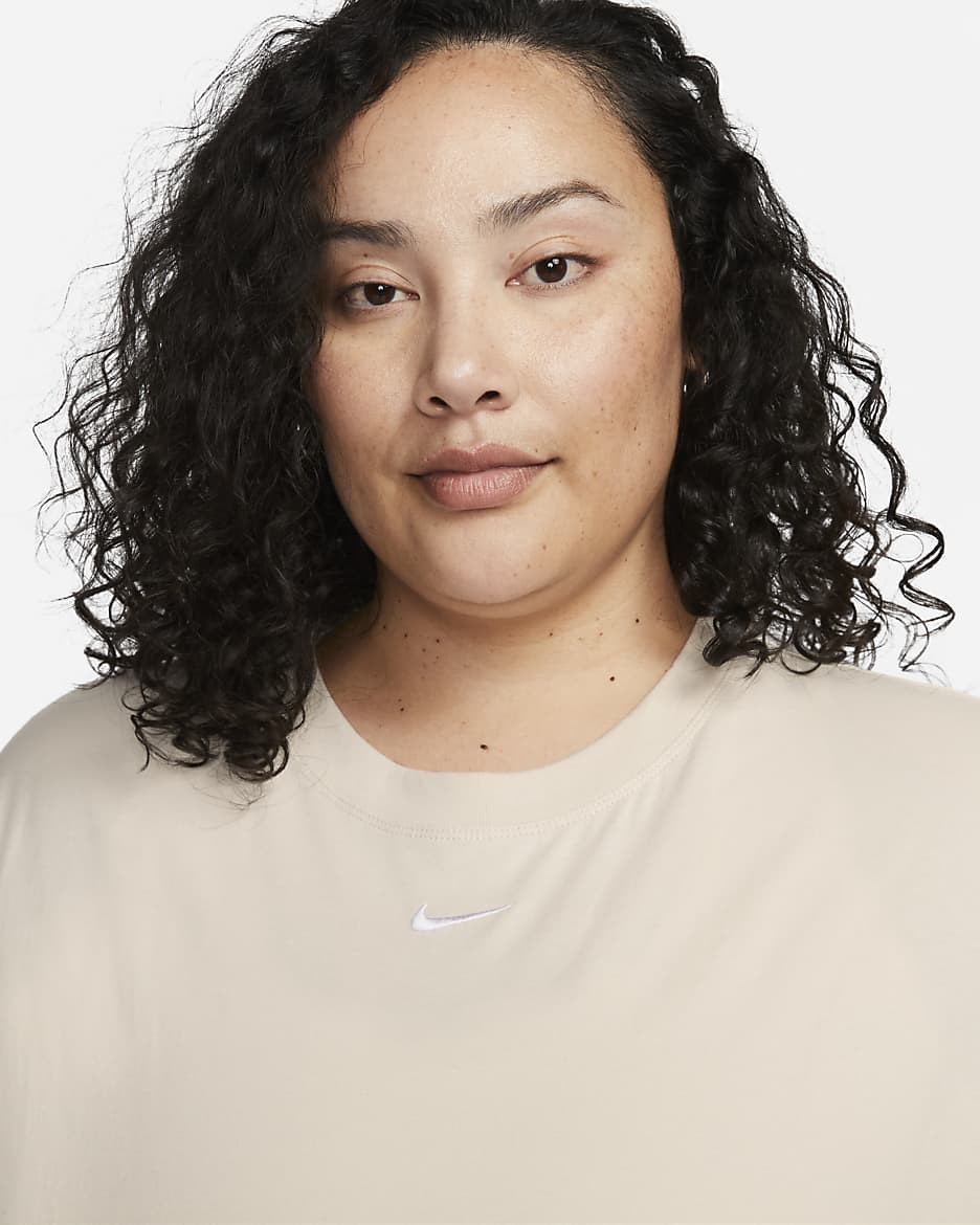 Nike Sportswear Essential Women's T-Shirt (Plus Size) - Light Orewood Brown/White