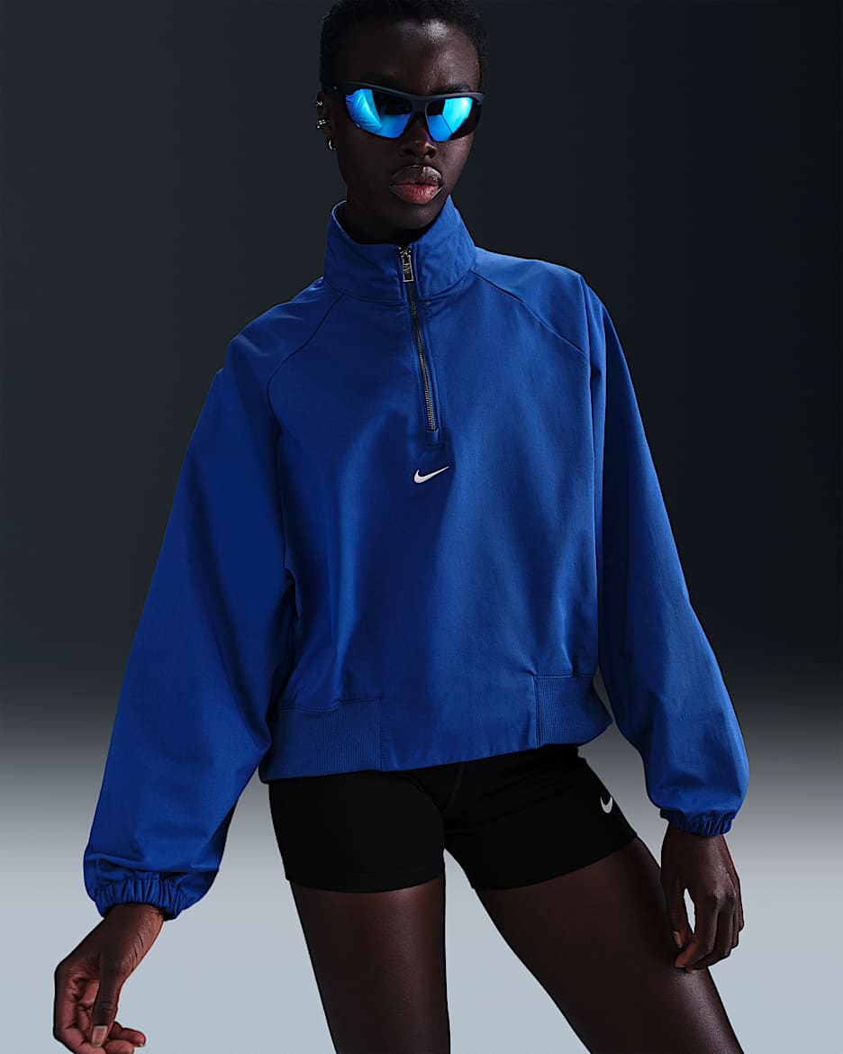 Playera de sarga oversized con cierre de un cuarto para mujer Nike Sportswear Collection - Royal juego/Vela