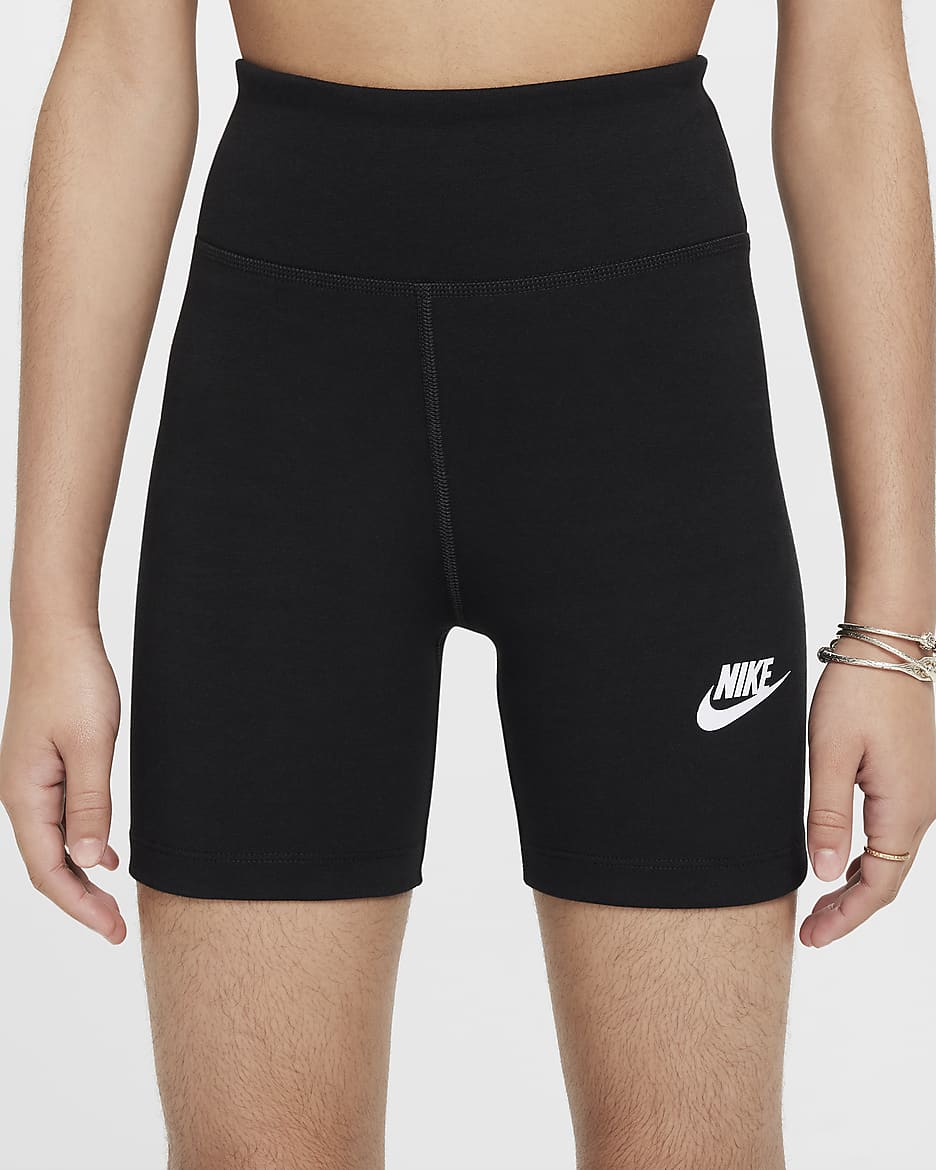 Nike Sportswear Classic bikershorts met hoge taille voor meisjes (13 cm) - Zwart/Wit