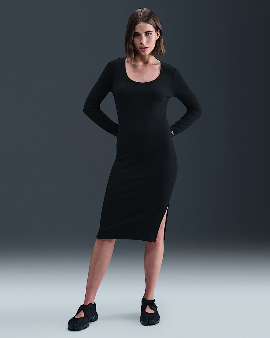 Nike Sportswear Chill Knit Women's Tight Long-Sleeve Midi Mini-Rib Dress - Black/Sail