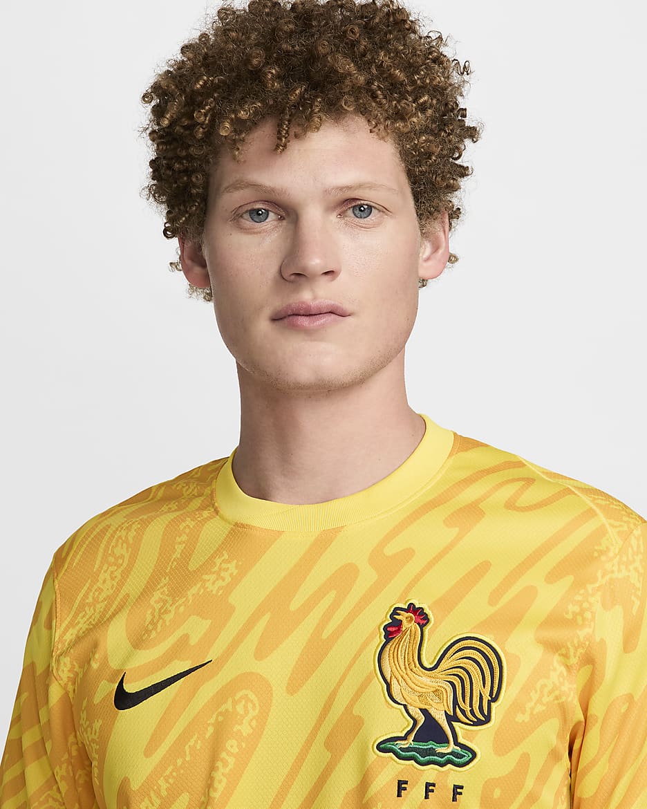 Męska koszulka piłkarska Nike Dri-FIT FFF (drużyna damska) Stadium Goalkeeper 2024/25 – replika - Tour Yellow/University Gold/University Gold/Czerń