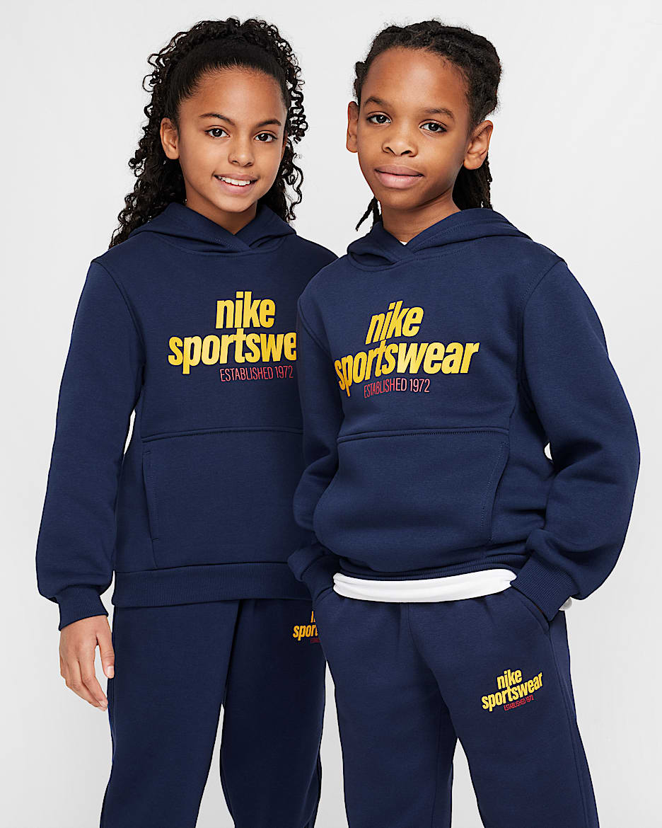 Sudadera con gorro para niños talla grande Nike Sportswear Club Fleece - Obsidiana/Rojo universitario/Oro universitario