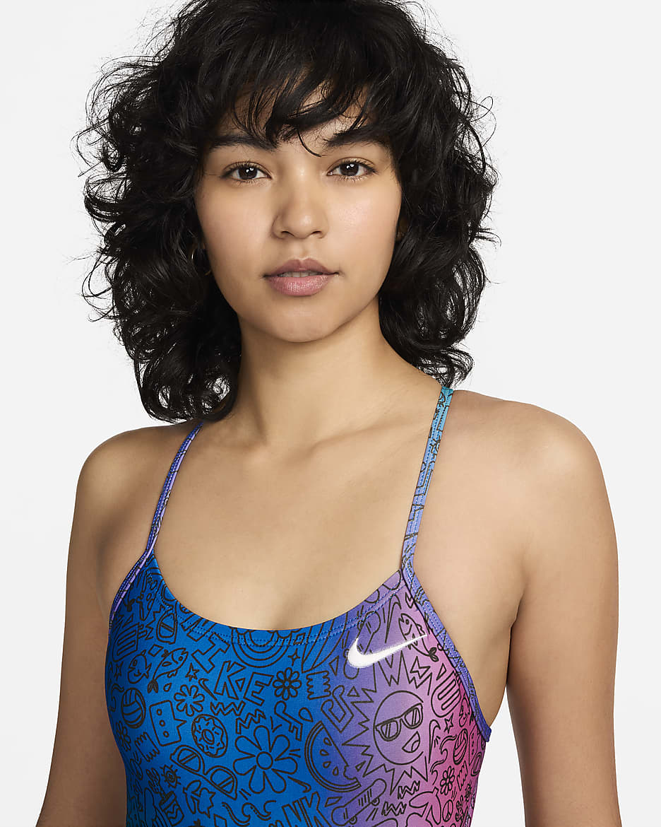 Traje de baño de una pieza con recorte Nike Swim HydraStrong - Negro