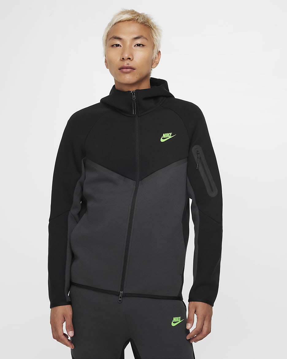 Nike Tech Men's Full-Zip Windrunner Hoodie - Black/Anthracite/Green Strike
