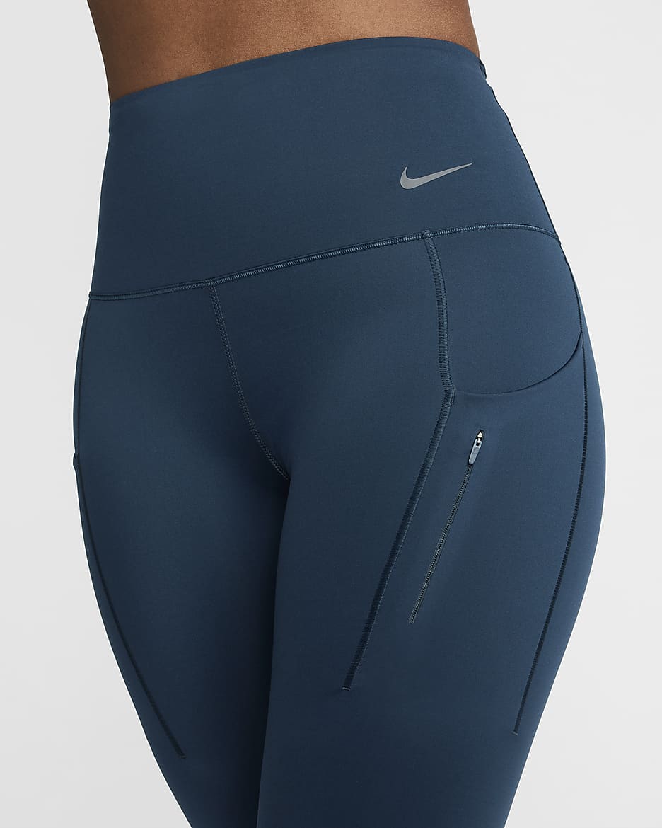 Legging taille haute à maintien supérieur et coupe longue avec poches Nike Go pour femme - Armory Navy/Noir