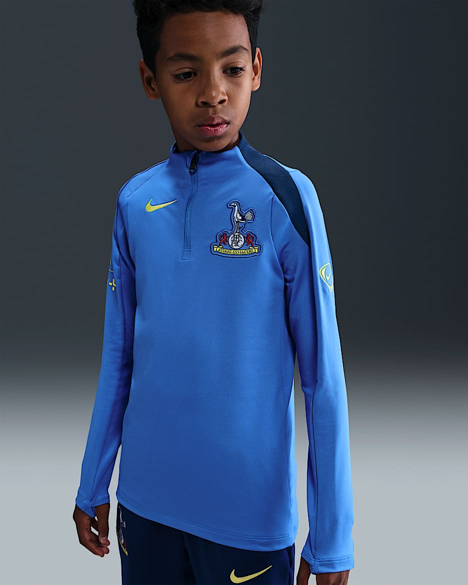 Tottenham Hotspur Strike Üçüncü Nike Dri-FIT Total 90 Örgü Genç Çocuk Futbol Antrenman Üstü - Pacific Blue/Blue Void/Dynamic Yellow
