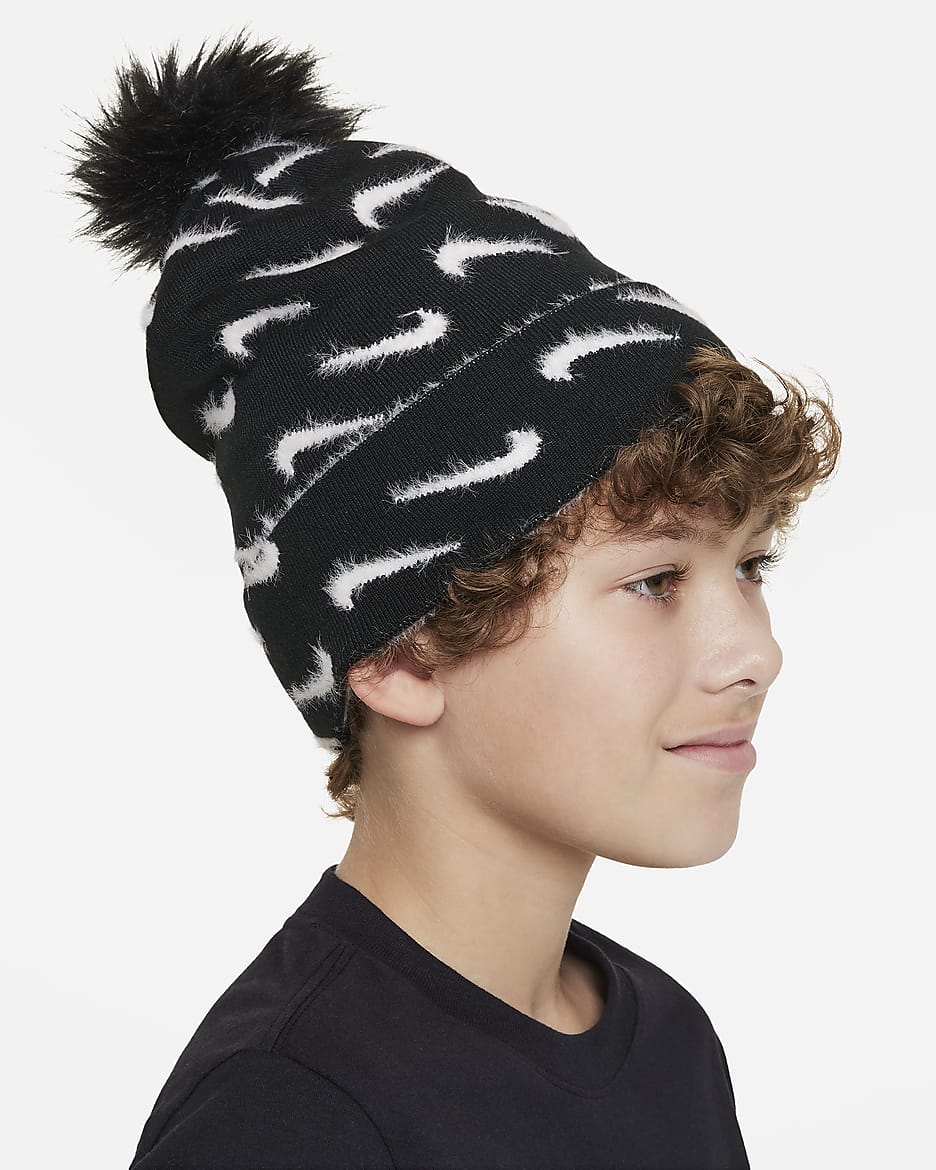 Bonnet à pompon Nike Peak pour enfant - Noir