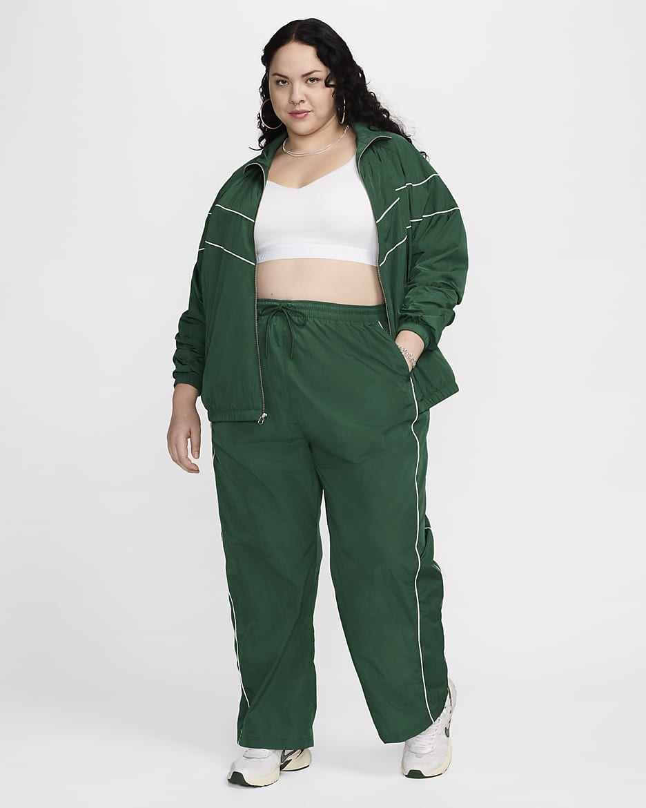 Nike Windrunner Women's High-Waisted Woven Open-Hem Trousers (Plus Size) - Gorge Green/Sail