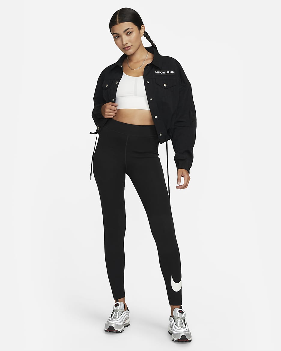 Nike Sportswear Classics Leggings mit hohem Bund und Grafik für Damen - Schwarz/Sail