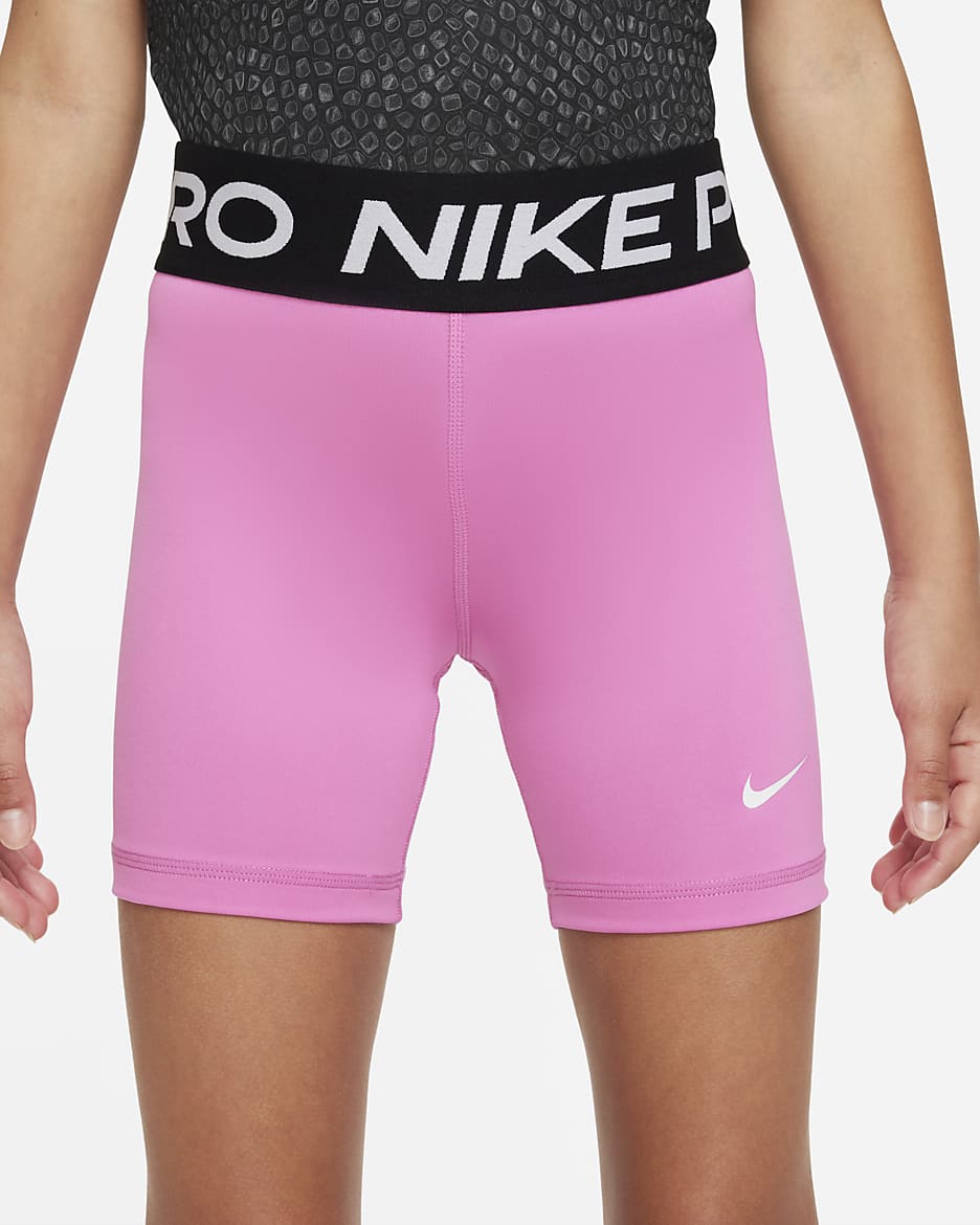 Nike Pro Big Kids' (Girls') Dri-FIT 5" Shorts - Playful Pink/White