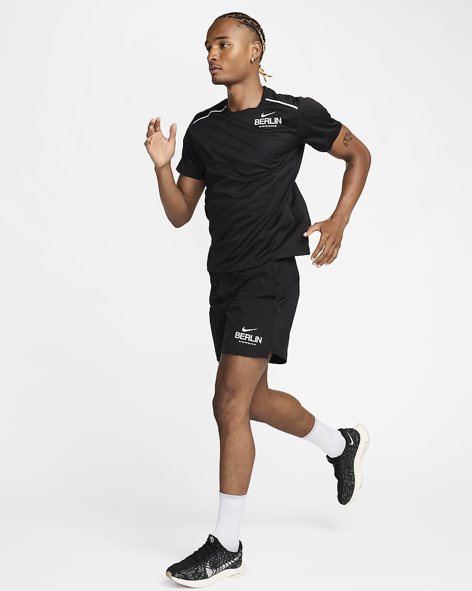 Calções de running forrados com slip de 18 cm Nike Challenger para homem - Preto