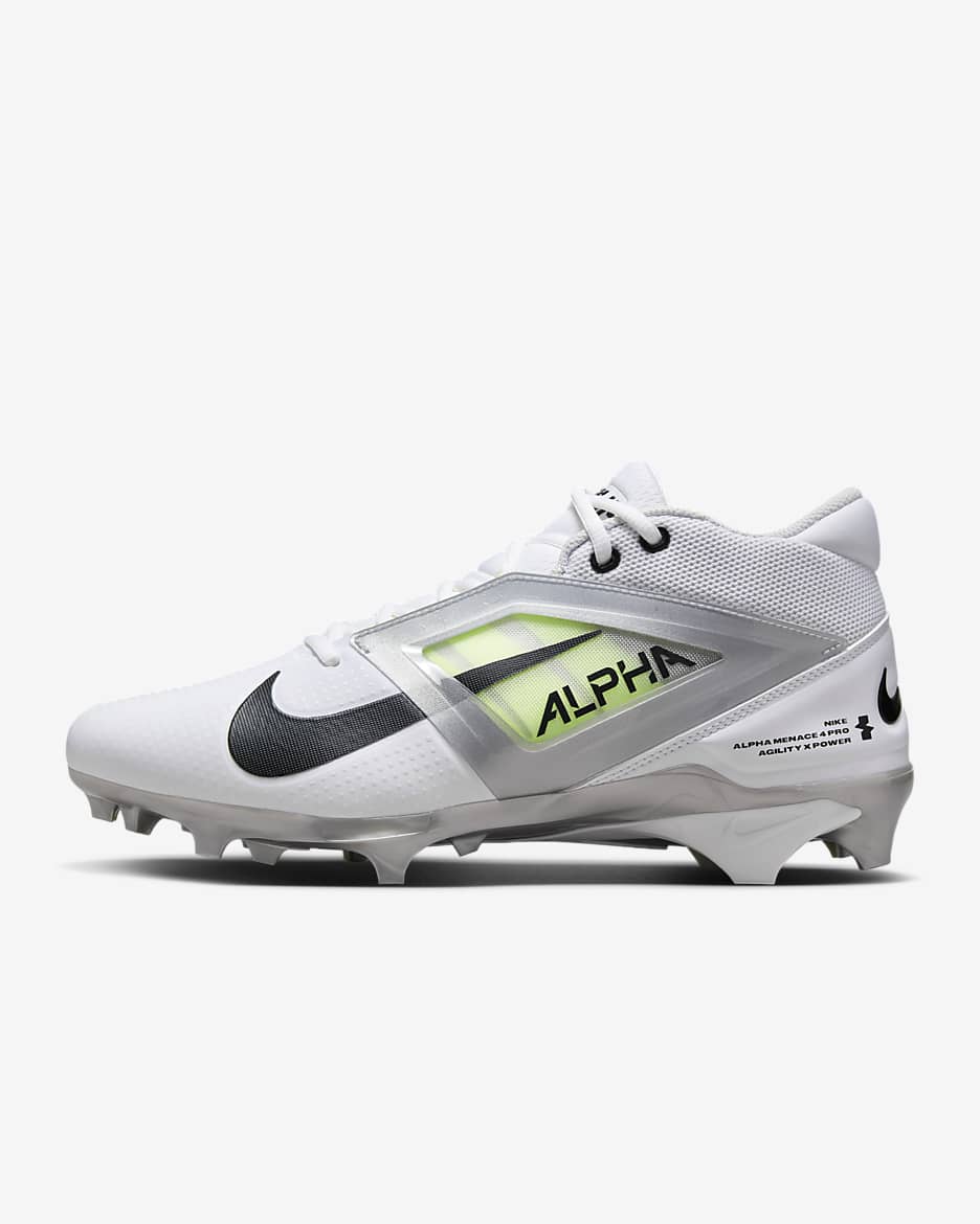 Nike Alpha Menace 4 Pro Football Cleats - White/Metallic Silver/Photon Dust/Black