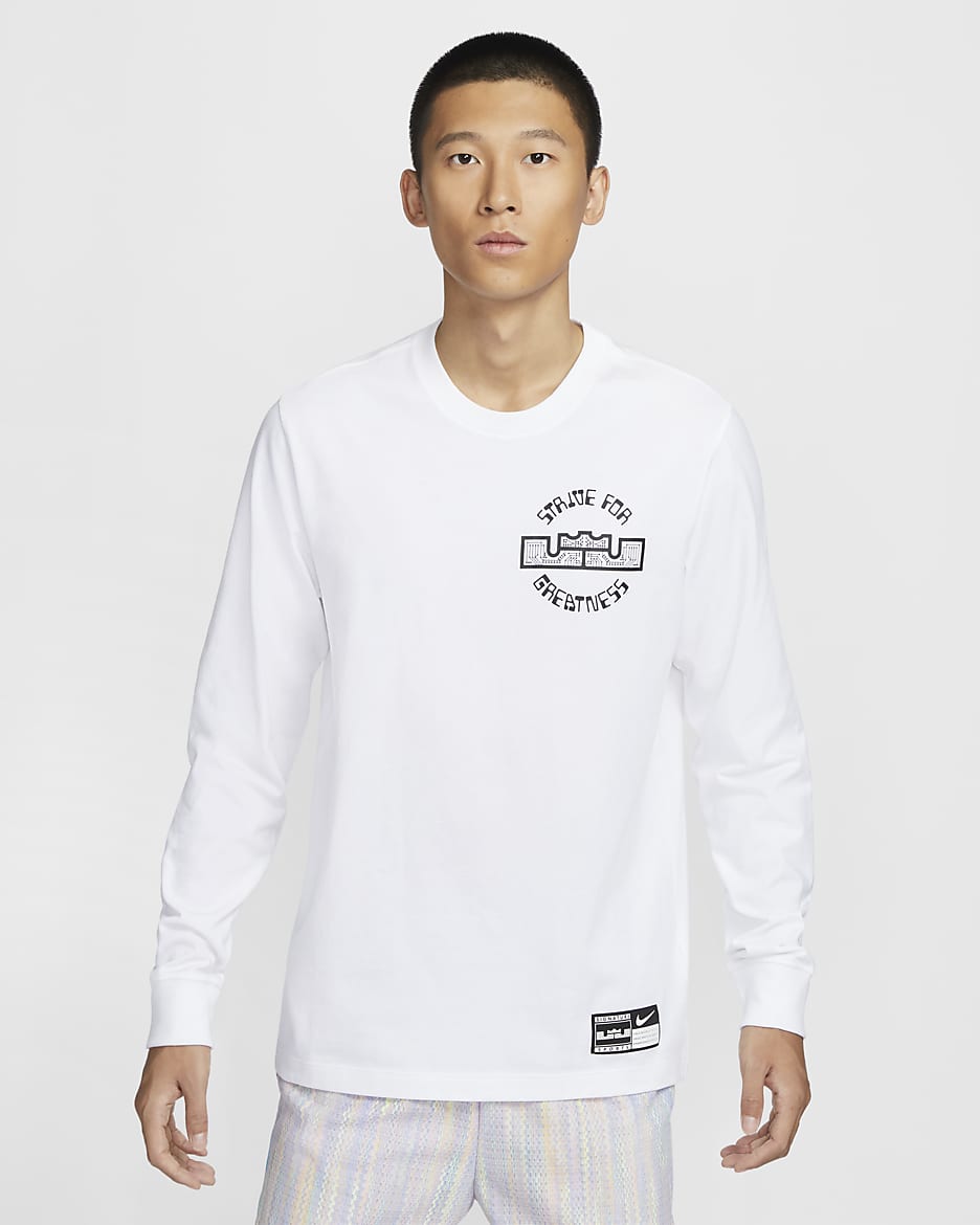 レブロン メンズ マックス90 ロングスリーブ バスケットボール Tシャツ - ホワイト