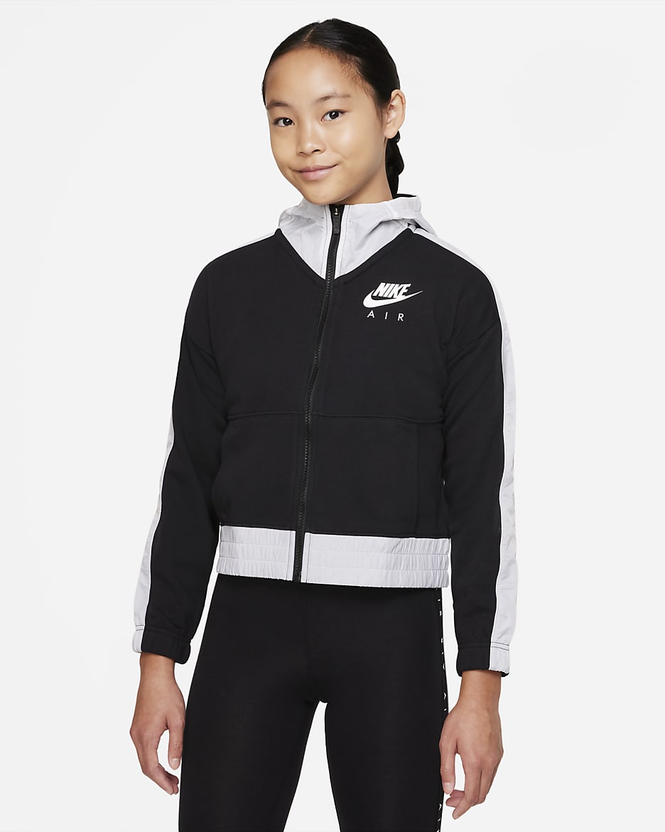 Nike Air Big Kids’ (Girls’) Full-Zip Hoodie - Black/White/White