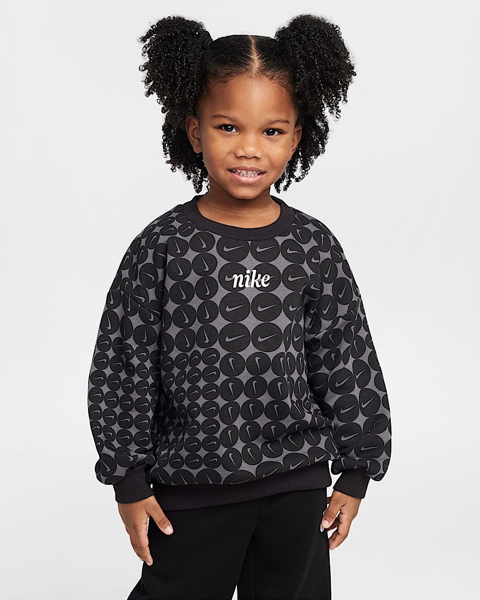Sudadera de cuello redondo de French Terry con estampado para preescolar Nike Essentials - Gris humo oscuro