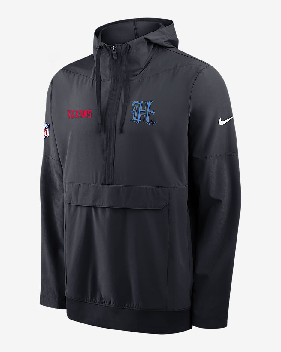 Chamarra Nike de la NFL de medio cierre con gorro para hombre Houston Texans Alt Option Route Anorak - Azul