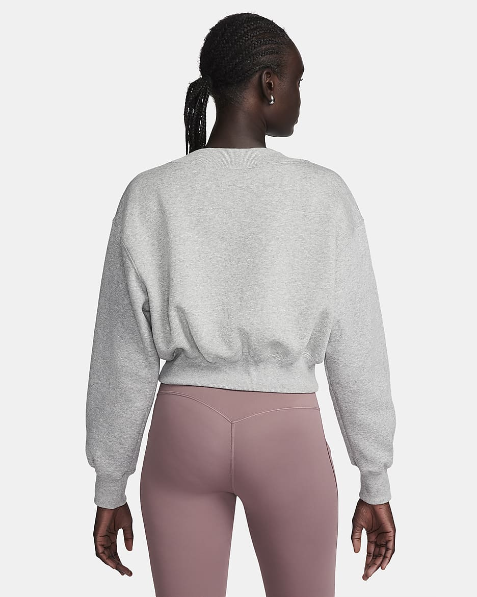 Haut court à col en V Nike Sportswear Phoenix Fleece pour femme - Dark Grey Heather/Sail