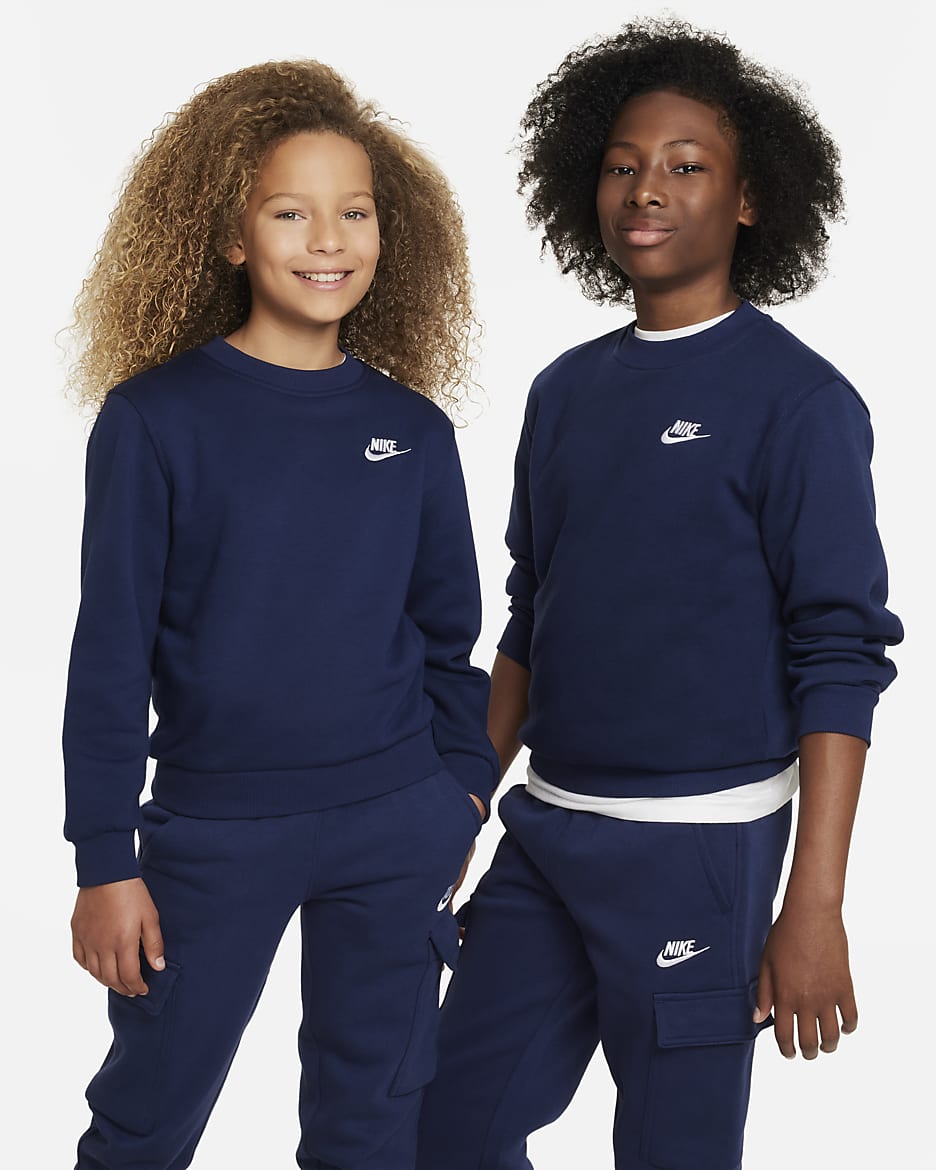 Nike Sportswear Club Fleece Big Kids' Sweatshirt - Midnight Navy/White