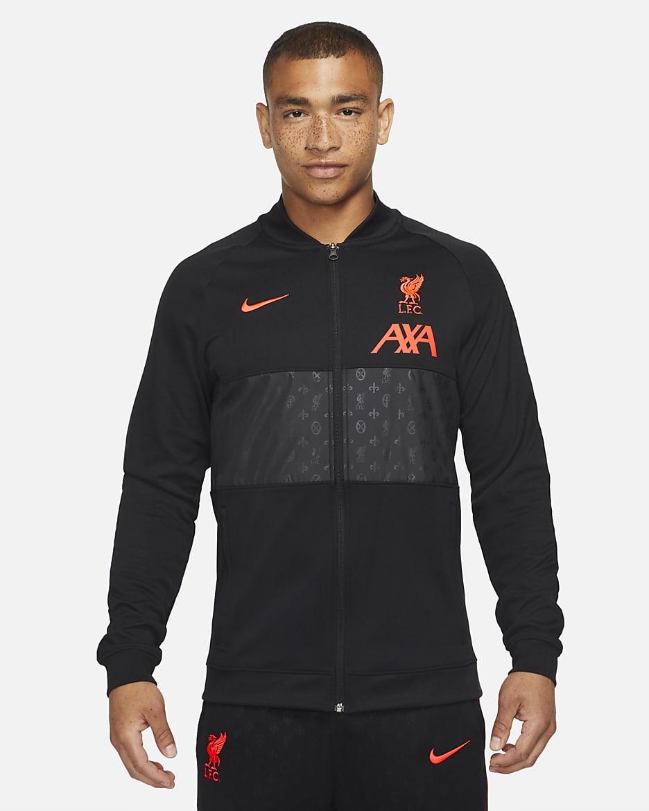 Liverpool FC Men's Soccer Track Jacket - Black/Bright Crimson