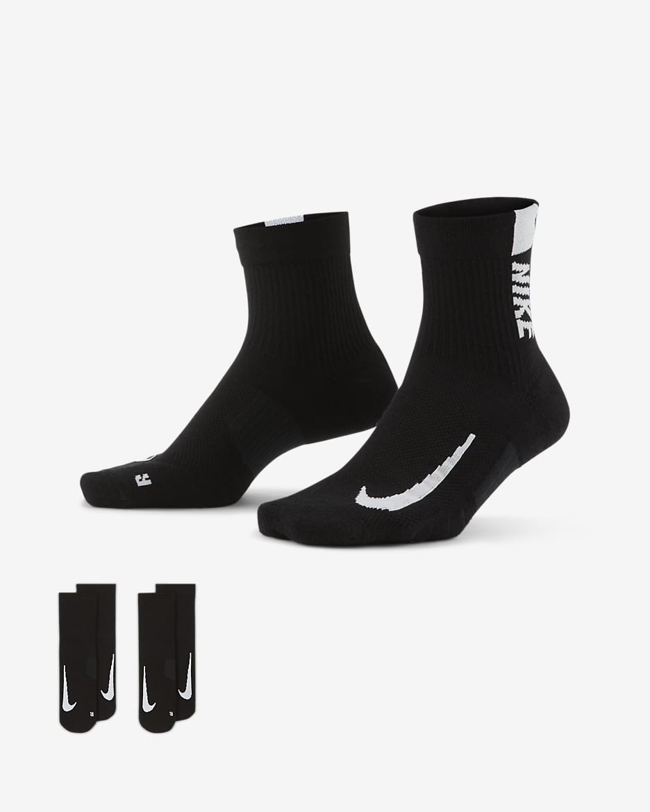 Nike Multiplier Running Ankle Socks (2 Pairs) - Black/White