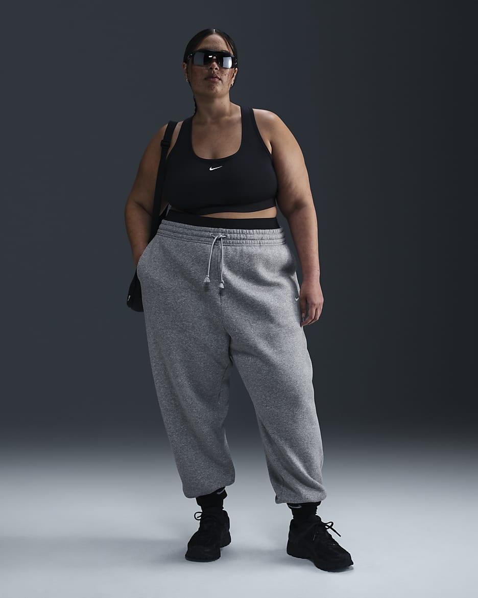 Pants de entrenamiento oversized de cintura alta para mujer (talla grande) Nike Sportswear Phoenix Fleece - Gris oscuro jaspeado/Vela