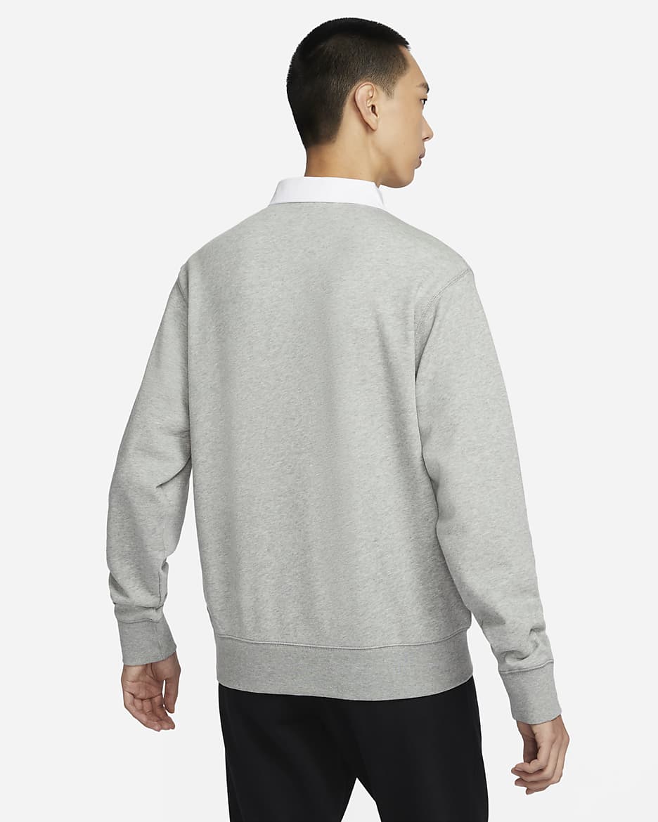 เสื้อโปโลฟลีซแขนยาวผู้ชาย Nike Club Fleece - Dark Grey Heather/ขาว